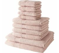 Lot de 10 serviettes de bain TODAY comprenant 4 serviettes 30x50 + 4 serveites 50x90 + 2 Draps de bain 70x130 cm 100% Coton - Rose
