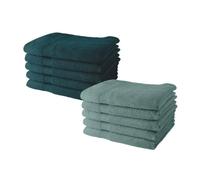 Lot de 10 serviettes de Toilette 50x90 cm 100% Coton - 5 paon + 5 celadon
