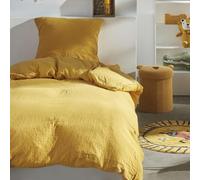 Today Parure de lit 1 Personne 140x240 cm Gaze de Coton Unie Ocre, Jaune