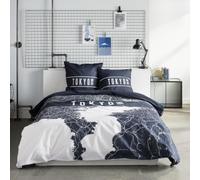 Parure de lit - TODAY - JAVA - 2 personnes - 240x220 cm - Coton - Imprimé Tokyo - Bleu foncé