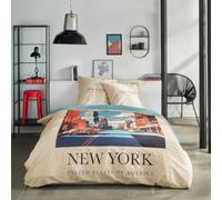 Today Parure de lit 2 Personnes 220x240cm + 2 taies oreillers 63x63 cm imprimée Java 1,9, New York Blanc