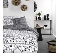 TODAY Parure De Lit Double en Coton mawira à Motifs Ethniques- Noir/Blanc - 240 X 260 Cm