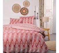 Today Parure De Lit Double en Coton Sunshine Imprimé Feuilles - Rouge/Blanc - 220 X 240 Cm