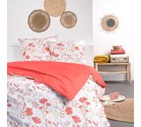 TODAY Parure De Lit Double en Coton Sunshine Imprimé Floral - Rose Corail/Blanc - 220 X 240 Cm