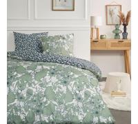 TODAY Parure De Lit Double en Flanelle De Coton Imprimé Floral - Vert - 220 X 240 Cm