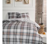 Today Parure De Lit Double en Flanelle De Coton Imprimé Tartan - Gris - 220 X 240 Cm