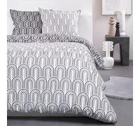 Today Parure De Lit Double Imprimé Géométrique Arrondi en Coton Sunshine - Blanc Et Gris - 220 X 240 Cm