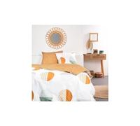 Today Parure de lit Sunshine Double réversible coton imprimé cercles Blanc/Orange 240x260 cm