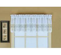Today's Curtain, Cantonnière Vintage en Organza macramé 35,6 cm, Blanc/Bleu, 147,3 cm de Large x 35,6 cm de Long