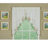 Today's Curtain Verona Rideau de fenêtre brodé inversé Écru/Rose 96,5 cm
