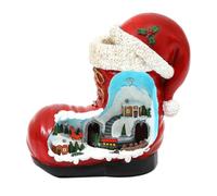 Toddmomy Boîte à Musique en Forme de Botte du Père Noël avec Village d'hiver animé et Lumineux et Train Rotatif - Adorable décoration de Noël à Poser sur Une Table ou à Utiliser comme Centre