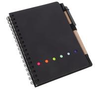 Toddmomy Carnet à Spirale Noir avec Pages Lignées, Onglets Adhésifs Repositionnables et Porte-stylo Pratique pour Prise de Notes en Milieu Scolaire