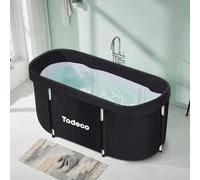 Todeco Baignoire Pliable Adulte, Grand Baignoire Pour SPA Portable Mobile pour Douche, Pliante SPA pour Petite Salle de Bain, Trempage Autoportante, 120x55x50cm (noir)