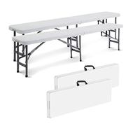 Todeco Banc Pliant Camping, Banc en Plastique de Jardin, 2 Pièces Exterieur Plastique pour Fête Barbecue Pique-Nique, 2 à 4 Personnes, Pliable en Deux, 183 x 30 x 43 cm