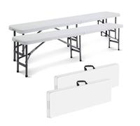 Todeco Banc Pliant Camping, Banc en Plastique de Jardin, 2 Pièces Exterieur Plastique pour Fête Barbecue Pique-Nique, 2 à 4 Personnes, Pliable en Deux, 183 x 30 x 43 cm