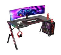 Todeco Bureau Gaming LED, Grand Bureau Gamer, 160 × 60 cm | Tapis de souris, porte-gobelet, crochet casque, 40+ modes RGB avec télécommande, ergonomique, plateau effet fibre de carbone