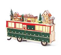 Todeco Calendrier de l'Avent en Bois, Éclairage LED, 24 Tiroirs | Scène de Noël, décoration réutilisable, bus décoratif, idées cadeaux de Noël