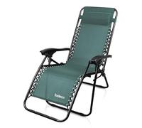Todeco Chaise Longue Pliable, Transat Jardin avec Repose-tête, Vert | Textilène respirant, accoudoirs réglables, idéal pour plage et camping