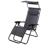 Todeco Chaise Longue Transat Jardin Plein Air, Transat de Plage Pliable avec Pare Soleil, Bain de Soleil avec Repose-tête, d’accoudoirs Réglables, Camping en Respirantes Textilène, Gris