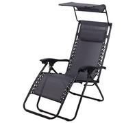 Todeco Chaise Longue Transat Jardin Plein Air, Transat De Plage Pliable Avec Pare Soleil, Bain De Soleil Avec Repose-Tête, D'accoudoirs Réglables