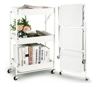 Todeco Chariot de Service Desserte Pliable à 3 Niveaux, Meuble de Rangement avec Utilitaire Roulettes 46*29.5*78.5 cm pour Cuisine
