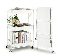 Todeco Desserte a roulettes Pliante, Chariot Mobile a 3 Niveaux, Chariot de Cuisine, Pas d'assemblage, 46 x 29 x 78 cm, pour Cuisine, Bureau, Salle de Bain, Vestiaire (Blanc)