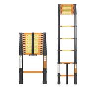 Todeco Échelle Télescopique 3.8m, Escabeau Telescopique Pliable,Norme EN131 | Charge maximale 150kg, construction en Métal haute résistance, pour sécurité professionnelle et usage domestique, Orange