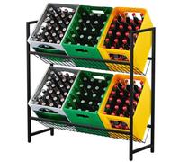 Todeco Étagère à Boissons avec Support en Treillis métallique, Réglable en Hauteur, Support de Caisse de Boisson pour 6-8 caisses avec Pieds réglables