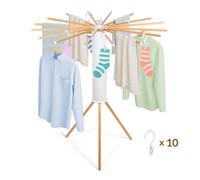 Todeco Etendoir linge interieur avec 10 Pinces à Linge, Séchoir à Rayons en éventail en bois pour le linge de petite taille