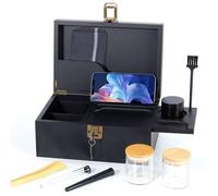 Todeco Grande boîte en bambou avec serrure, Boîte de rangement avec Grinder, bocaux en verre, Plateau amovible et outil d'accessoire, Boîte décorative