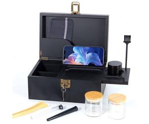 Todeco Grande boîte en bambou avec serrure, Boîte de rangement avec Grinder, bocaux en verre, Plateau amovible et outil d'accessoire, Boîte décorative