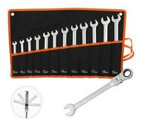 Todeco Jeu de clés mixtes avec sac de transport, 12 pièces Cles plates a cliquet, Cle mixte 8-19 mm, Jeu de clés Métrique