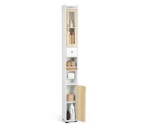 Todeco Meuble de Salle de Bain Étroit, 180 x 20 x 20 cm Meuble de Rangement Haute avec 2 Portes et 1 Tiroir, Étagère Réglable, avec Porte vitrée pour Salon, WC, Cuisine, Entrée