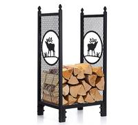 Todeco Porte-Bûches Vertical 60 kg avec 2 Crochets, Étagère à Bûches, Noir