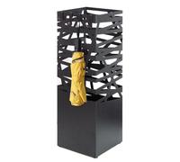 Todeco Porte Parapluie en Métal Carré, Porteparapluies avec 4 Crochets et Bac d'égouttement Amovible, motifs ajourés, pour entrée,maison,bureau, Noir