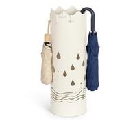 Todeco Porte-Parapluies en Métal avec 4 Crochets, Bac Amovible, Blanc Crème | Base Antidérapante, Revêtement Antirouille, pour Parapluies Longs et Pliants, Motif Gouttes de Pluie, Maison, Bureau, Hôtel