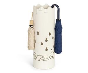 Todeco Porte-Parapluies en Métal avec 4 Crochets, Bac Amovible, Blanc Crème | Base Antidérapante, Revêtement Antirouille, pour Parapluies Longs et Pliants, Motif Gouttes de Pluie, Maison, Bureau, Hôtel