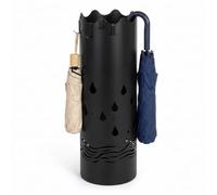 Todeco Porte-Parapluies en Métal avec 4 Crochets, Bac Amovible, Noir | Base Antidérapante, Revêtement Antirouille, pour Parapluies Longs et Pliants, Motif Gouttes de Pluie, Maison, Bureau, Hôtel