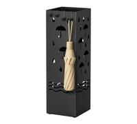 Todeco Porte Parapluie en Métal, Porteparapluies avec 4 Crochets et Bac d'égouttement Amovible, motifs décoratif ajourés, Base Antidérapante, pour Entrée Maison, Bureau, Hôtel, Noir