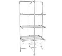 Todeco Sèche-Linge Electrique, Etendoir Pliant d'Intérieur, 3 étagères, Blanc, avec des roues, Dimensions du produit replié: 143 x 72 x 9 cm
