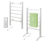 Todeco Sèche-Serviettes Électrique Mural avec 6 Barres et Minuterie, IP22 | Porte Serviettes et Éche Serviettes Multifonctionnel, 90x53x35.5cm, installation à la fois sur pied (autoportante) et murale