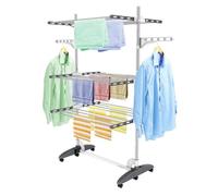 Todeco Séchoir à Linge Pliant à 3 Niveaux, Etendoir à Linge intérieur en Acier Inoxydable, avec Ailes réglables en Hauteur, Gris