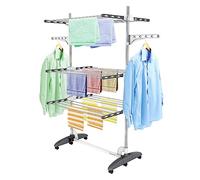 Todeco Séchoir à Linge Pliant à 3 Niveaux, Etendoir à Linge intérieur, Gris | Tubes en acier inoxydable robuste, Sèche-Linge Etendoir Pliable avec Ailes réglables en Hauteur pour Terrasse Jardin