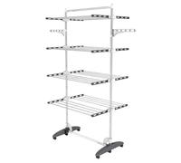 Todeco Séchoir à Linge Pliant à 4 Niveaux, Etendoir à Linge intérieur en Acier Inoxydable, avec Barre Supérieure, Ailes réglables en Hauteur, Gris