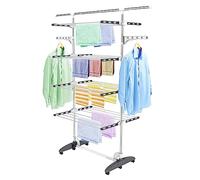 Todeco Séchoir à Linge Pliant à 4 Niveaux, Etendoir à Linge intérieur en Acier Inoxydable, Sèche-Linge Etendoir Pliable avec Barre Supérieure Extensible, Ailes réglables en Hauteur, Gris