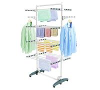 Todeco Séchoir à Linge Pliant à 4 Niveaux, Etendoir à Linge intérieur en Acier Inoxydable, Sèche-Linge Etendoir Pliable avec Barre Supérieure, Ailes réglables en Hauteur pour Terrasse Jardin, Sarcelle