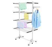 Todeco Séchoir à Linge Pliant à 4 Niveaux, Etendoir à Linge intérieur en Acier Inoxydable, Sèche-Linge étendoir Pliable avec Ailes réglables en Hauteur pour Terrasse Jardin, Noir