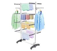 Todeco Séchoir à Linge Pliant à 4 Niveaux, Etendoir à Linge intérieur en Acier Inoxydable, avec Ailes réglables en Hauteur, Gris