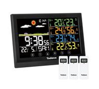 Station météo sans fil avec 3 capteurs extérieurs - Thermomètre numérique LCD - RCC - Humidité Baromètre Réveil Prévisions