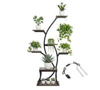 Todeco Support Pour Plantes Avec Lumiere De Croissance, 7 Niveaux, 115cm En Metal Et Bois, Etagere A Plantes En Forme D'arbre Pour La Maison